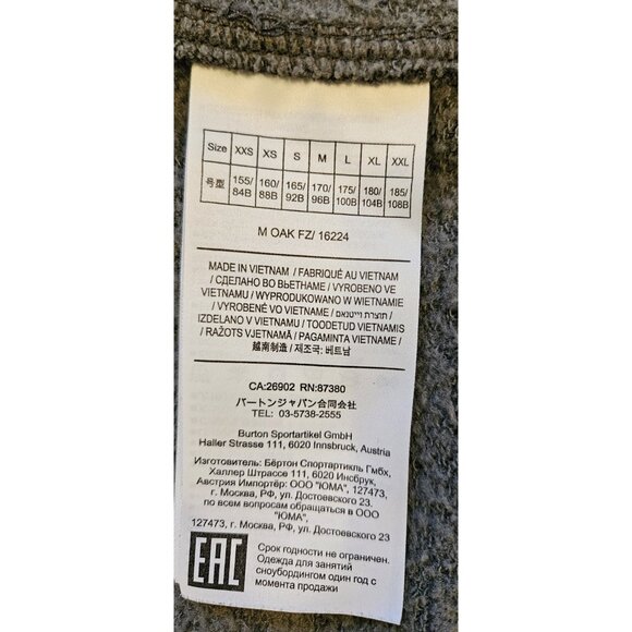 Burton Medium Full Zip Hoodie Gray w White Logo Snowboarding Outdoor - Picture 9 of 13